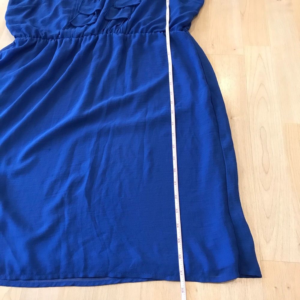 Blue Chiffon Ruffled Sleeveless Cinch Waist Dress - Picture 9 of 10